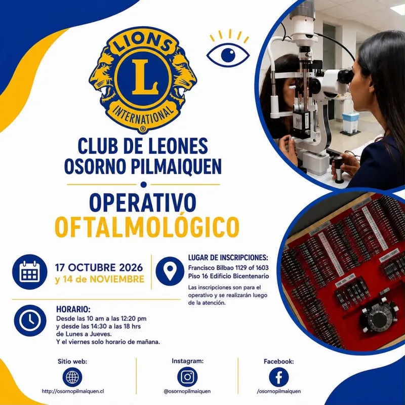 👁️💙 OPERATIVO OFTALMOLÓGICO El Club de Leones Osorno Pilmaiquén continúa trabajando por la salud...